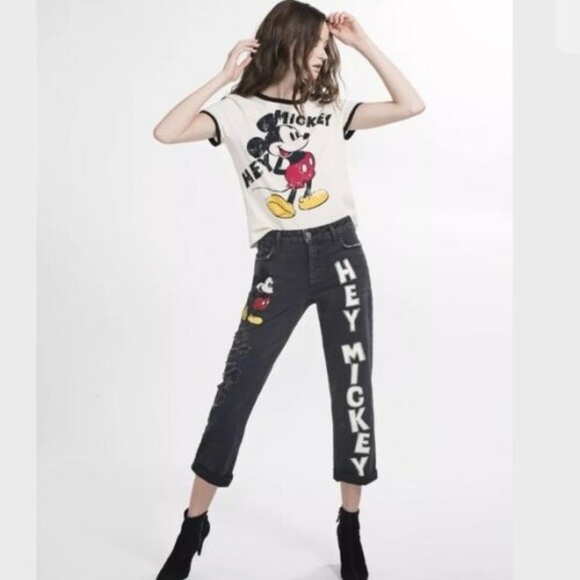 Alice + Olivia Scott Jeans Embroidered Mickey 28 - Picture 5 of 5